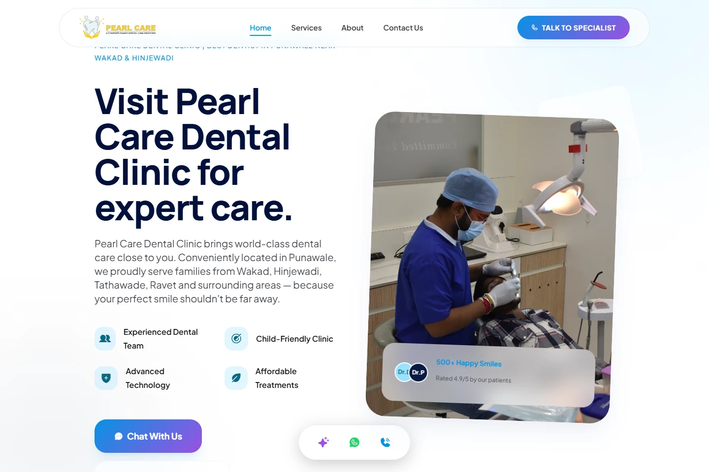 Pearl Care Dental Clinic website homepage (pearlcare.co.in)