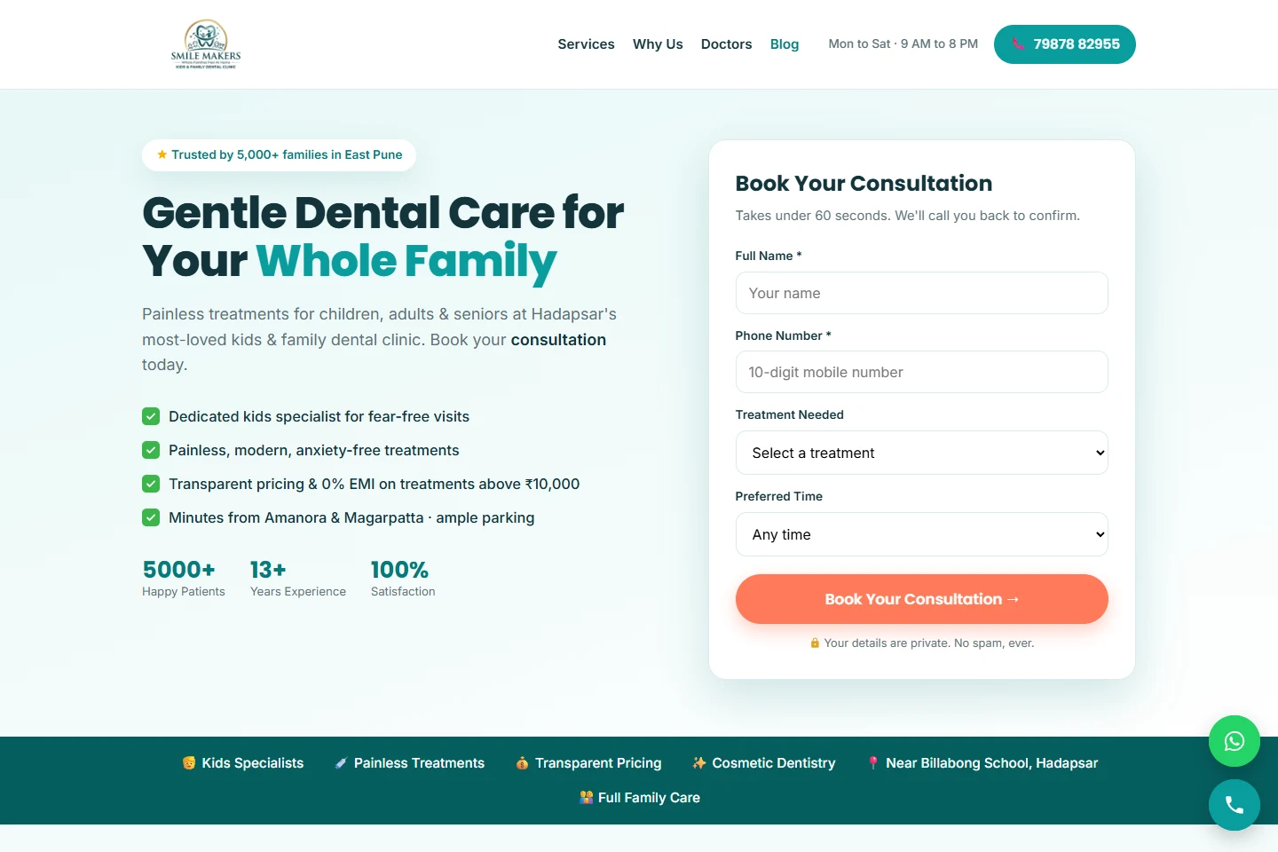 Smile Makers website homepage (smilemakers-dental.in)
